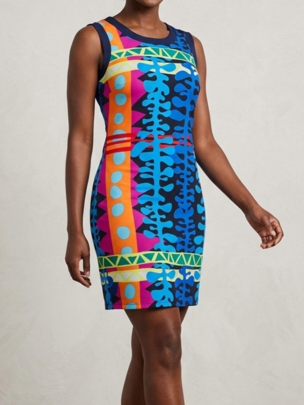 Bold Blue Multicolor Sleeveless Sheath Dress